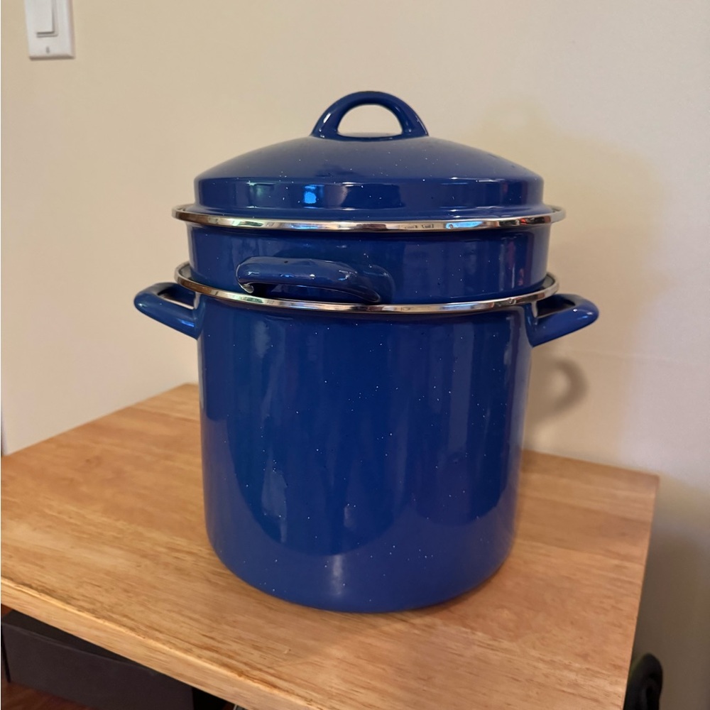 Vintage Enamel steamer and Pot with Lid